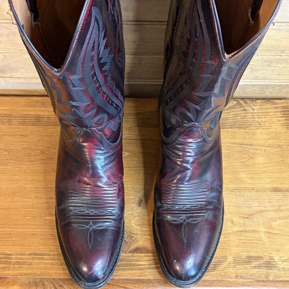 Lucchese 2000 Black Cherry Men’s Western Boots Sz 10.5B Exotic Kangaroo T3012R4 main image 14